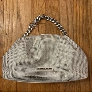 Michael Kors Nola S Crystal Embellished Washed Denim Handbag Clutch Retail $498